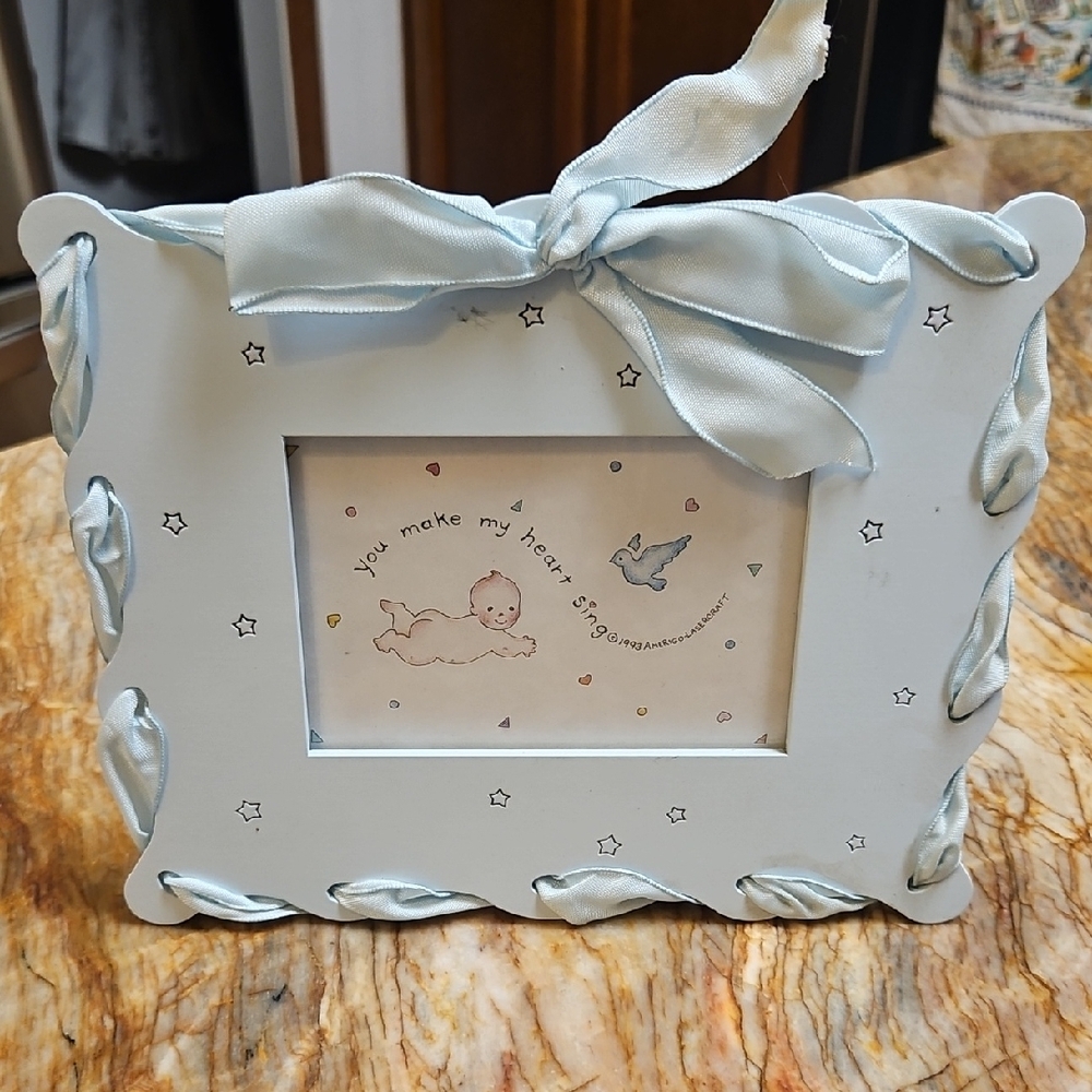 Blue Ribboned Picture Frame
